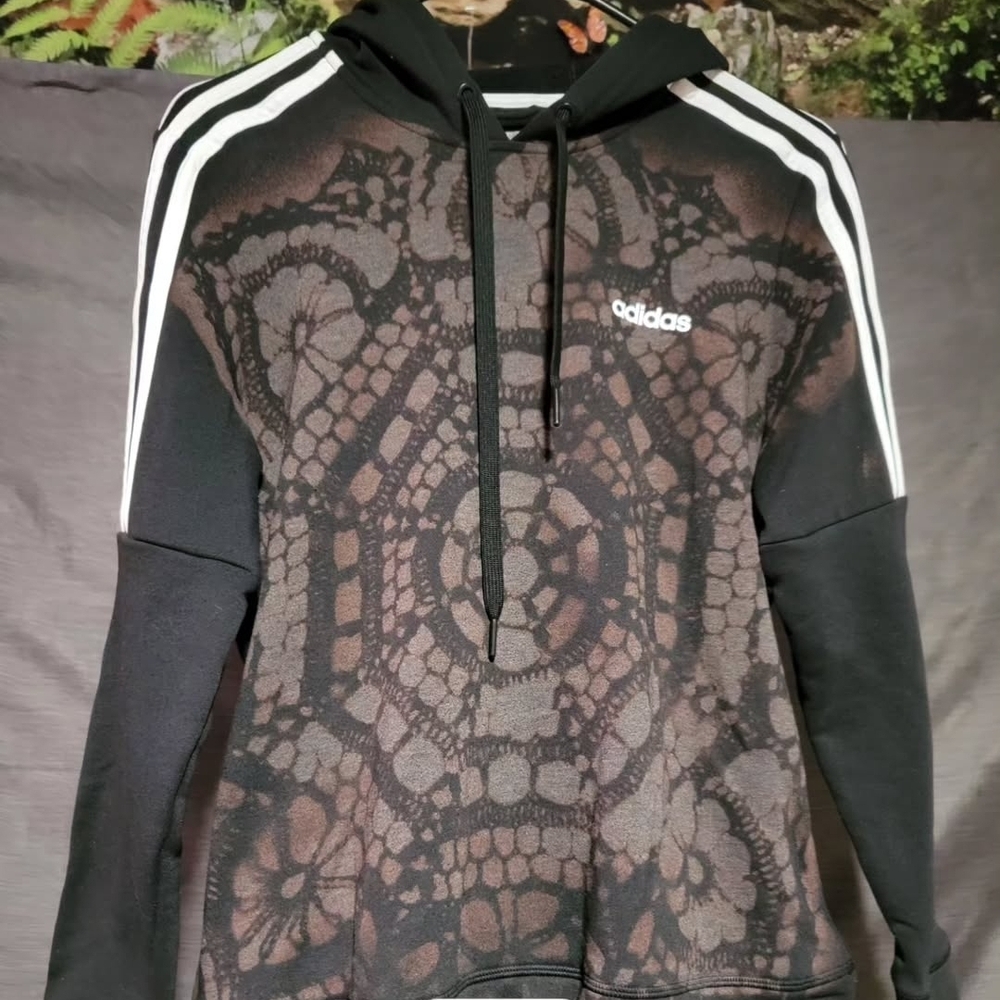 Adidas Black and Brown Lace Pattern Women's Hoodie